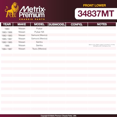 Metrix Premium Chassis Parts - Front Lower Ball Joint Fits 1983 Nissan Pulsar, 1983-1986 Pulsar NX, 1982-1983, 1985-1987 Samurai, 1982-1986 Sentra, 1984-1987 Tsuru, Replacement B9153, Made in Europe - size: MK9153
