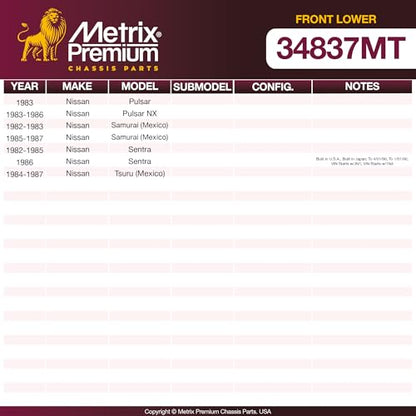 Metrix Premium Chassis Parts - Front Lower Ball Joint Fits 1983 Nissan Pulsar, 1983-1986 Pulsar NX, 1982-1983, 1985-1987 Samurai, 1982-1986 Sentra, 1984-1987 Tsuru, Replacement B9153, Made in Europe - size: MK9153