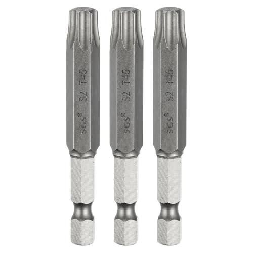 HARFINGTON 3pcs T45 Torx Head Screwdriver Bit 1/4" Hex Shank 2.6" (65mm) Long Magnetic No Hole Tip Tamper Proof 6 Point Star Screw Driver Drill Bits S2 Steel Industrial Power Screwdrivers - size: T45 x 2.6"(65mm)