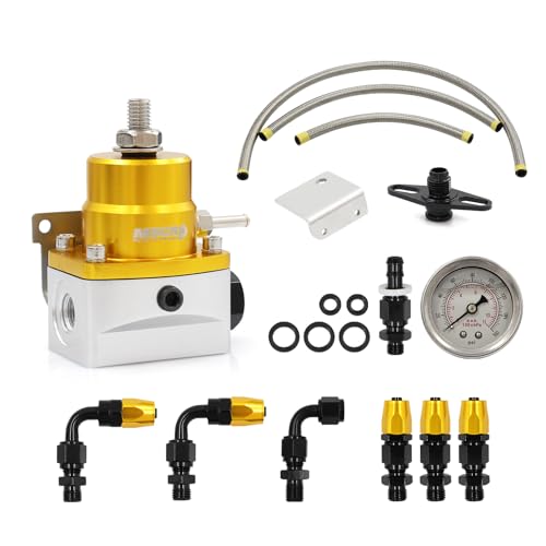 Adjustable Universal EFI Fuel Pressure Regulator Kit with 0-160psi Fuel Pressure Gauge and AN6-6AN Fuel Line Hose Fitting Connectors Kit (GLOD) - color: GLOD