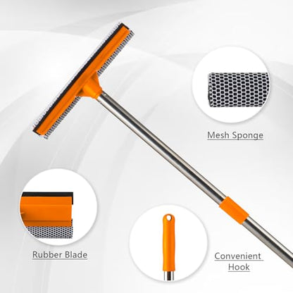 2-in-1 Adjustable Window Squeegee with Extendable Stainless Steel Pole, 30.7 inch-55 inch Height for Glass, Shower, Car Windshield and Glass Surface Cleaning