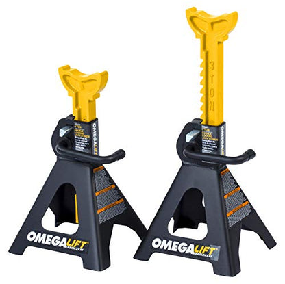 32038 3 Ton Jack Stands Pair - Heavy Duty Double Locking Pins - Handle Lock and Mobility Pin for Auto Repair Shop, Black/Yellow - size: 3-Ton
