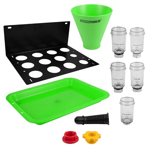 OEMTOOLS No Spill Oil Funnel Kit with 8 Attachments & Transparent Chamber | Compatible with Chrysler, Ford/Mazda, GM, Honda, Toyota/Lexus, Funnels for Automotive Use - size: Universal Set