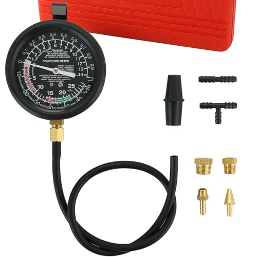 Fuel Pump and Vacuum Tester Gauge (Red) | Vacuum and Fuel Pump Tester Gauge Kit Carburetor Pressure Fuel Pressure Tester Kit Automotive Vacuum Gauge - color: Red