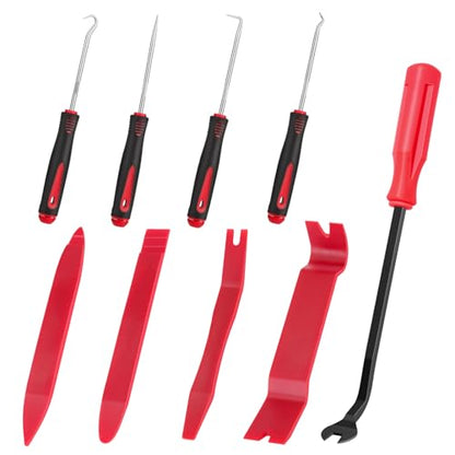 GLK Trim Removal Tool Pry Tool Kit | Door Panel Removal Tool, Fasteners Remover, Automotive Hook Set, 9pcs - color: Red