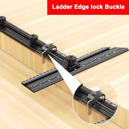 Stair Tread Template Tool – Stair Tread Gauge Jig, Aluminum Alloy Measuring and Scribe Tool for Accurate Angle, Depth, and Length Measurement of Stairs, Risers, and Partitions - color: FullBlack