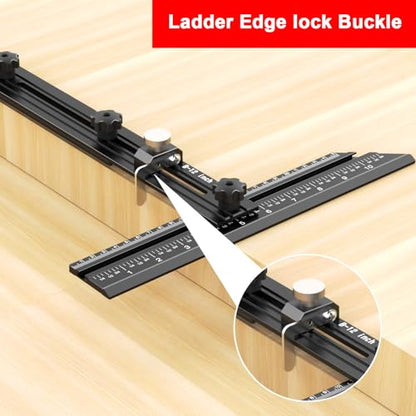 Stair Tread Template Tool – Stair Tread Gauge Jig, Aluminum Alloy Measuring and Scribe Tool for Accurate Angle, Depth, and Length Measurement of Stairs, Risers, and Partitions - color: FullBlack