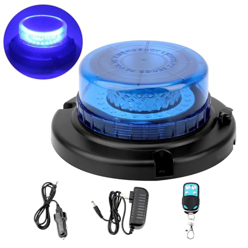 Remote Control Beacon Light, Rechargeable Wireless Blue Flashing Lights with Magnetic, High Low Brightness, 15 Modes Strobe Lights for Snowplow Tow Work Trucks Tractor - color: Blue