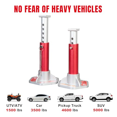 Big RED T43004-1 Torin Aluminum Jack Stands with Locking Support Pins: 3 Ton (6,000 lb.) Capacity, Red/Silver, 1 Pair - size: 3 ton, style: Aluminum Locking