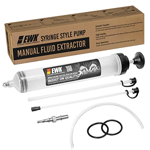 EWK 500cc Fluid Extractor Syringe with Hose, Manual Oil Suction Pump for Transmission, Differential, Power Steering, and Brake Fluid - size: 500 ML