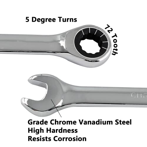 2 Pcs 8mm Ratchet Wrench Metric Ratcheting Wrench Set with 5° Movement and Hardened & 72 Teeth for Projects Metric Tight Spaces - size: 8 mm