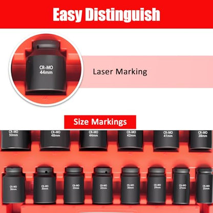 TONYNOL 3/4 Inch Drive Deep Impact Socket Set,6-Point, Metric Sizes(25-50mm),14 PCS,Cr-Mo Steel,Heavy Duty Impact Sockets for Automotive & Industrial Machinery,With a Storage Case - style: 3/4" Drive Metric Sizes(25-50mm)