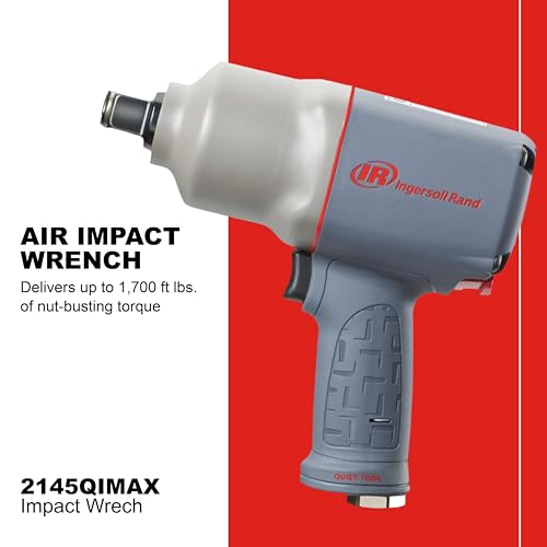 Ingersoll Rand 2145QiMAX 3/4" Drive Air Impact Wrench – Quiet Technology, 1,350 ft-lbs Powerful Reverse-Torque Output, 7-Vane Motor, Steel Hammer Case - style: 2145QIMAX - Standard Anvil