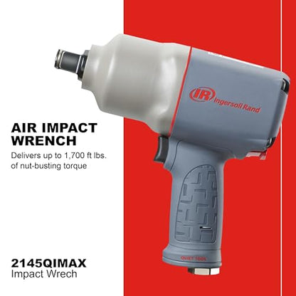 Ingersoll Rand 2145QiMAX 3/4" Drive Air Impact Wrench – Quiet Technology, 1,350 ft-lbs Powerful Reverse-Torque Output, 7-Vane Motor, Steel Hammer Case - style: 2145QIMAX - Standard Anvil