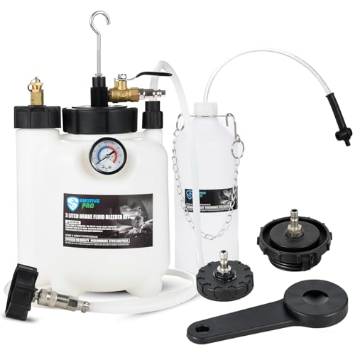 SMOTIVEPRO 3L Pneumatic Pressure Vacuum Brake Bleeder Kit, One Man Professional Brake Bleeder Kit with 1L Catch Bottle & 3 Adapters for Most Brake Mast Cylinder Reservoirs