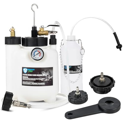 SMOTIVEPRO 3L Pneumatic Pressure Vacuum Brake Bleeder Kit, One Man Professional Brake Bleeder Kit with 1L Catch Bottle & 3 Adapters for Most Brake Mast Cylinder Reservoirs
