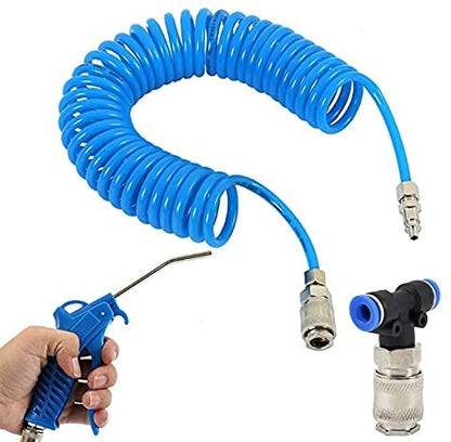Air Blow Gun Kit Air Duster Cleaning Nozzle Blow Spray Tool Kit with 5 Meter Long Coil PU Air Hose,4×6mm(Blue) - color: Blue