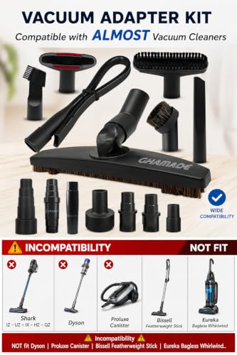 Universal Vacuum Attachments & Brushes Kit - Hardwood Floor Vacuum Brush Head Attachment & Shop-vacs Accessories - Universal Vacuum Hose Adapter Kit & Dryer vent Flexible Crevice Attachment