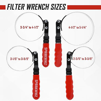 SPARKWHIZ Oil Filter Wrench Set, Oil Filter Removal Tool 2-3/4" - 5-1/4"