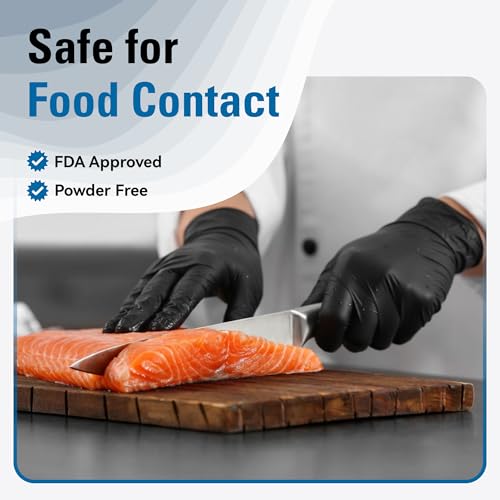SWIFTLITE Disposable Nitrile Gloves Black, Food Safe Rubber Gloves Latex-Free Powder-Free for Cooking Food Prep Kitchen Clean - size: Medium