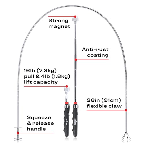 NoCry Premium Pick Up Tool Set — Includes a 36in Flexible Claw Grabber and a Telescoping Magnetic Pickup Stick with a 16lb Pull Force Magnet — Anti-Rust Zinc Coating - style: Set A - Claw and Pick-up Tool