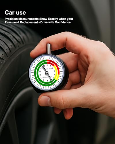 GODESON Truck Dial Tire Tread Depth Gauge,Reads in 1/32 Inch Increments，Suitable for Motorcycle, Car, Truck and Bus - color: Black and White
