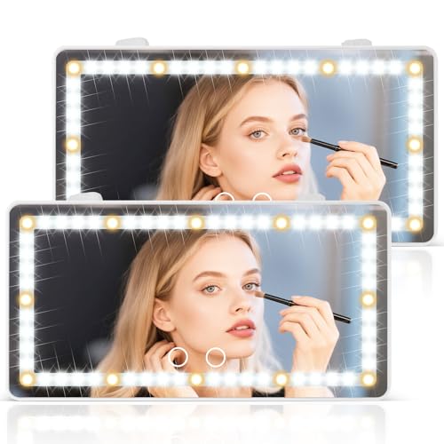 SINGARO 2PCS Car Sun Visor Vanity Mirror - Rechargeable Makeup Mirror with 60 LEDs, 3 Light Modes & Dimmable Touch Control for Cars, Trucks, SUVs, Car Interior Accessories for Women (White) - color: White, size: 2PCS