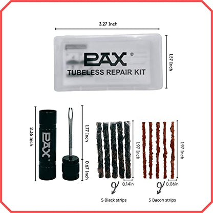 PAX12 Pcs Tubeless Bike Tire Repair Kit, Includes Storage Canister, Plugger Tool, Plugs-5 Bacon, and 5 Black Strips. Fix a Puncture or Flat, Fast for MTB、Gravel Bike Tires and Road Bicycle Tires - color: Light Black