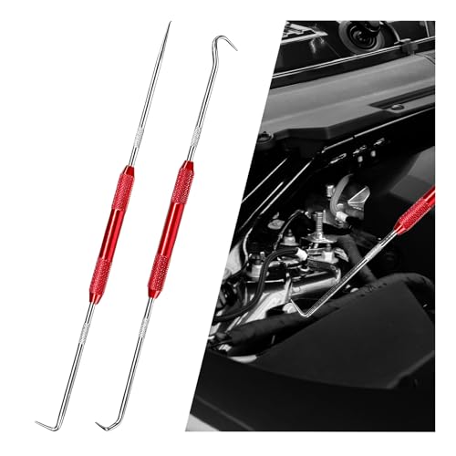 2 PCS Carbon Steel Hook Tool and Pick Set, Precision Double End Hook and Pick Tool Puller Remover, O-Ring Seal Gasket Picks Set Auxiliary Dismantling Fittings for Most Cars (Red) - color: Red