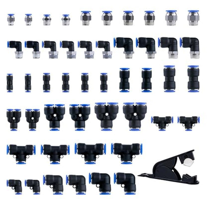 53 Pcs Quick Connect Air Hose Fittings Kit, 1/8" 1/4" 3/8" 1/2" Air Line Quick Connect Fittings with NPT Thread Push To Connect Fittings Pneumatic Fittings Kit Connectors - size: 53PCS
