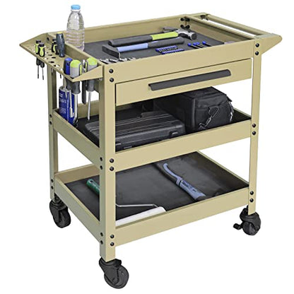 GSTANDARD APTB311Y Torin 3 Layer Rolling Tool Cart: Multifunction Utility Cart with One Slide Drawer and Service Cart for Home, Garage, Kitchen, Office or Cafe, Yellow - color: Yellow, style: 3 Shelves with Drawer