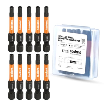 toolant 5/32" Impact Hex Bits Set 10pcs, 1/4” Hex-Shank Allen Wrench Drill Bit Set, S2 Steel, CNC Machined Tips with Magnetism, 2” Long with Storage Box - size: 5/32"(10pcs)