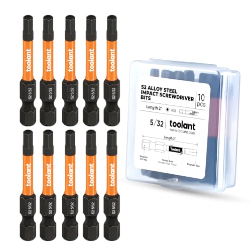 toolant 5/32" Impact Hex Bits Set 10pcs, 1/4” Hex-Shank Allen Wrench Drill Bit Set, S2 Steel, CNC Machined Tips with Magnetism, 2” Long with Storage Box - size: 5/32"(10pcs)
