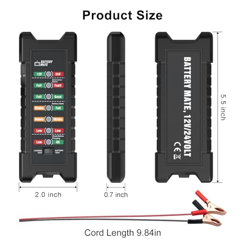 Car 12V 24V Battery and Alternator Tester Automotive, Load Tester | Battery Checker, Analyzer to Check alternator & Battery Charging System with LED Indicator - color: Black-B