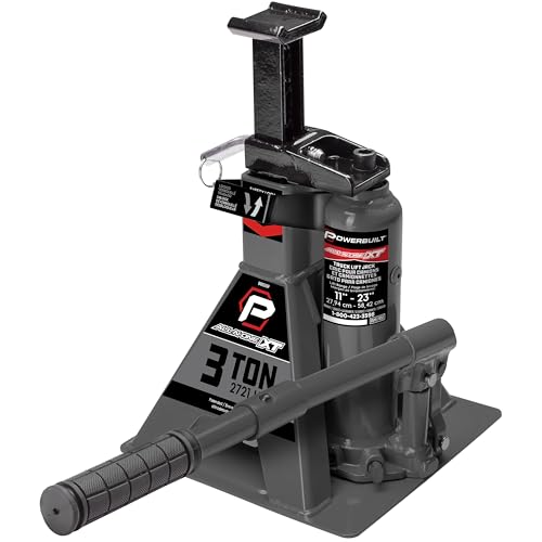 POWERBUILT 3 Ton All-in-One Hydraulic Bottle Jack and Jackstand in One, Compact, Wide Base, 11-21 Inch Range, Eliminates Jackstands, for Trucks, SUVs, RVs, Trailers, ASME, Not for Sedans - 640912 - color: gray