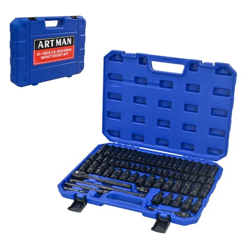 Air Tool and Accessories Kit, 67 Pieces, Universal Short Sets, Extension Rods, Pneumatic Universal Connectors, Ratchet Wrenches, Quick Couplings-Black,Blue - color: Black + Blue + Steel