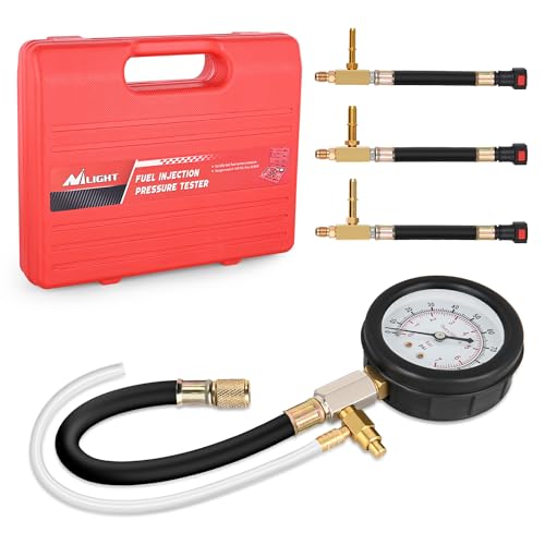 Nilight Fuel Pressure Gauge Tester Kit with Quick Connected Hose, 0-100 PSI Fuel Pressure Tester Tool with 6.30 7.89 9.49 Fuel Line Fittings, 4PCS - color: Basic A