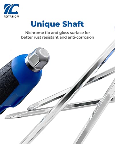 ROTATION Magnetic Screwdriver Set 12 PCS with Nichrome tips, 6 Phillips and 6 Flat Head Screwdrivers, half with Go-Thru Steel Blades, High Torque for Fastening and Loosening (Silver Tip_Gloss Blade) - style: Silver Tip_Gloss Blade