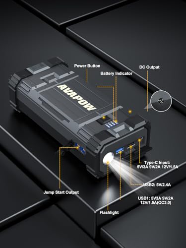AVAPOW Car Jump Starter, 4000A Peak Battery | For All Gas or Up to 10L Diesel, Portable Booster Power Pack, 12V Auto Jump Box with LED Light, USB Quick Charge 3.0