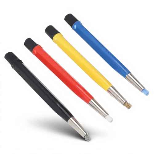Fiberglass Scratch Brush Pen, 4 Pack Scratch Brush Pen Set, Glass Fiber, Brass, Steel and Nylon, Pen Prep Sanding Brush with Adjustable Tips for Jewelry Watch Coinss Cleaning