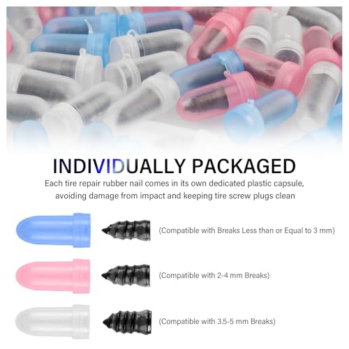 IHOTDER 100PCS Tire Repair Rubber Nail Kit,2026 New 3 Sizes Screw in Tire Plugs Set Includes Screwdriver,Fast Self-Service Tires Plug Kit Heavy Duty Professional for Truck/SUV Puncture - color: 3 Size/100PCS