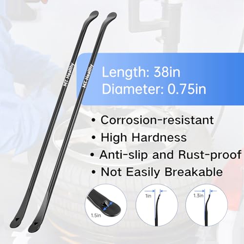 2 Pcs 38" Heavy Duty Tire Bar Forged 40Cr Steel, Semi Truck Tire Changing Tool, Extra Long Tire Iron Spoon for RV Bus Tractor SUV, Black Powder Coated - size: 2 Pcs(38in)