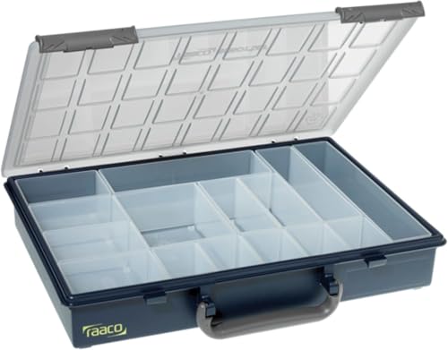 Raaco Assorter 55 4x8-15 Tool Box Organizer, 15-Slot, Semi-Transparent | Full-Size, 15 Slots Adjustable Grid, Semi-Transparent Lid, Polypropylene (PP) Storage Box for Screws, Nuts and Bolts, durable - size: Full-Size –15 Slots, style: Adjustable Grid