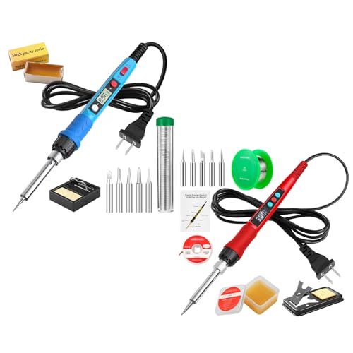 Soldering Iron Kit, Soldering Welding Iron Kit with Ceramic Heater, Portable Soldering Kit with with Tips, Solder Wick Braid, Stand, Solder Wire, Sponge, Flux Paste