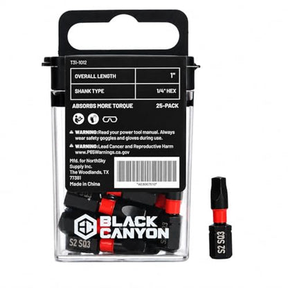 BLACK CANYON SQ3 Impact Square Bits, 25-Pack, 1-Inch Length, 1/4-Inch Hex Shank, S2 Steel Construction, Magnetic Tip for Impact Drivers, Drills & Power Tools - size: 25 Pack, style: SQ3
