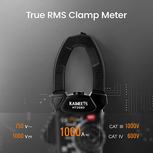 KAIWEETS HT208D Inrush Clamp Meter 1000A True RMS AC/DC Current Amp Meter, VFD, LOZ Mode, 6000 Counts, Measures Current Voltage Temperature Capacitance Resistance Diodes Continuity Duty-Cycle - size: HT208D