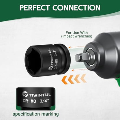 3/4" Shallow Impact Socket 1/2 Inch Drive for Wheel Lug Nuts & Axle Nuts | CR-MO Steel Impact Socket, 6 Point Design, 1.5" Length, SAE Size Socket for Automotive and Industrial Equipment Maintenance - size: 3/4" (Standard)