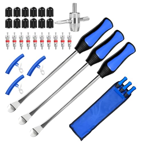 29PCS 19" Tire Spoons Kit, Motorbike Tire Remover Set with Tyre Spoon, Rim Protector, Valve Core, Cap & Valve Tool, Tyre Changer Lever Removal Tool for Motorcycle Dirt Bike (Blue) - color: Blue