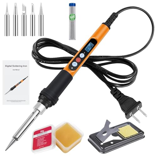 Soldering Iron Kit, 90W 110V Fast Heating LED Digital Soldering Pen, Adjustable Temperature Soldering Iron with Ceramic Heater, 10-in-1 Soldering Kit for Electronics Repair and DIY Projects - color: 10 in 1 Orange