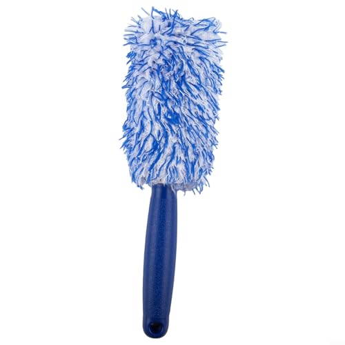Soft Bristle Wheel Brush for Car Detailing - No Scratch Rim Cleaner with Microfiber Head for Brake Dust Removal on All Wheels(Blue and white) - color: Blue and white